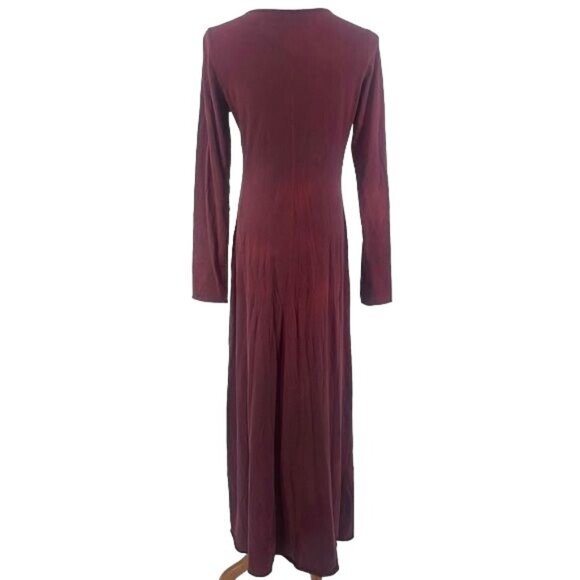 Free People Burgundy Lace Up Long Sleeve Jersey Maxi Dress - Picture 15 of 16